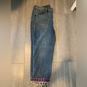 Chico's Blue Straight Leg Jeans with embroidered Trim